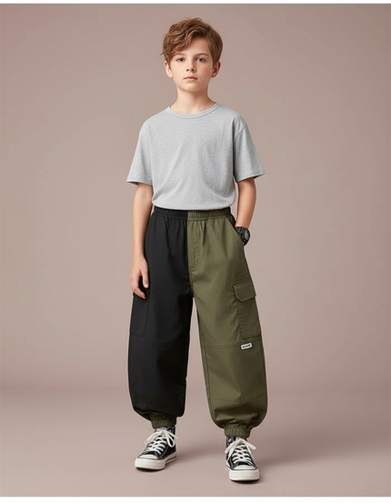 Pantalon Parachute Bicolore Cargo Ample Garçon Moderne - Multicolore Polyester