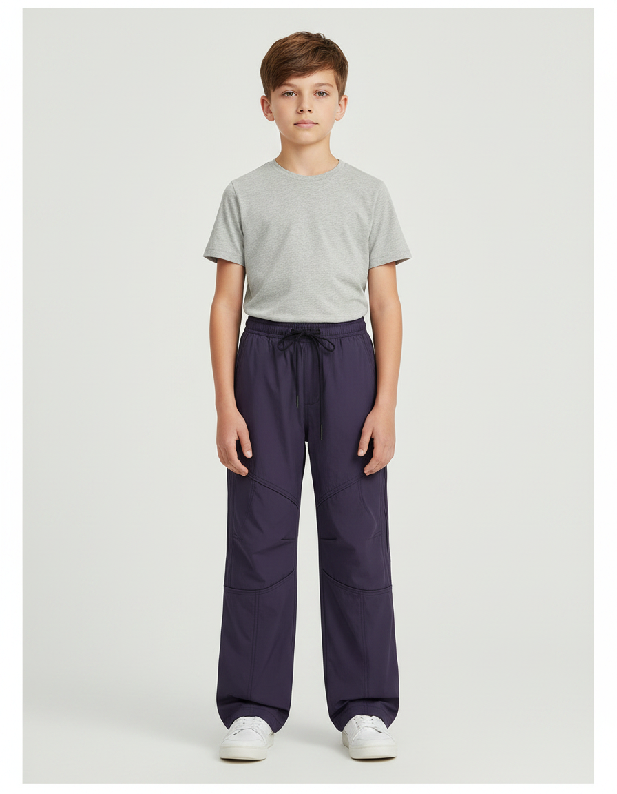 Pantalon Parachute Bleu Marine Ample Cordon Garçon - Polyester