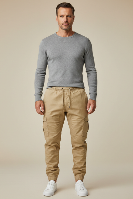 Pantalon Parachute Kaki Coton Cargo Jogger Décontracté Homme