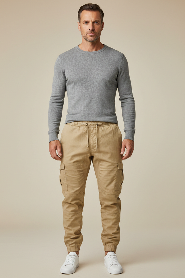 Pantalon Parachute Kaki Coton Cargo Jogger Décontracté Homme