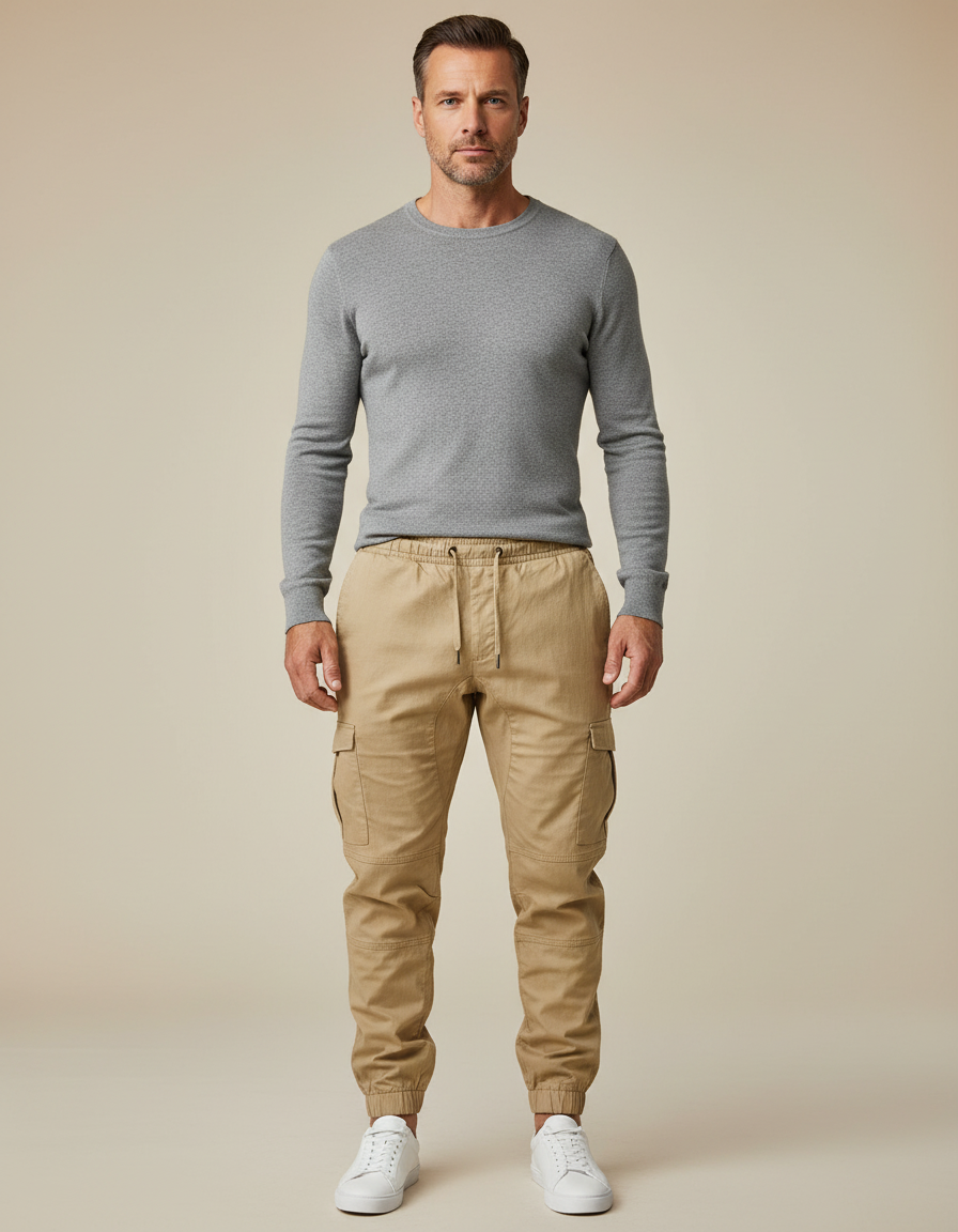 Pantalon Parachute Kaki Coton Cargo Jogger Décontracté Homme
