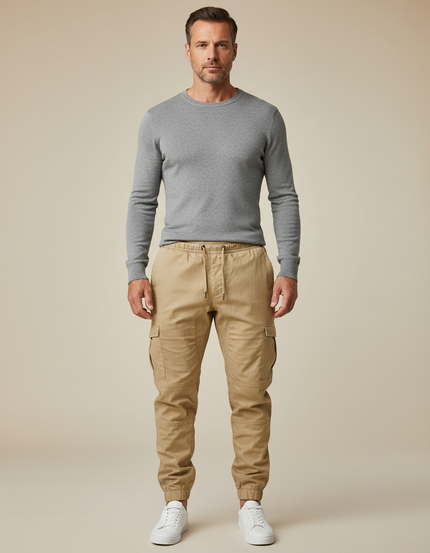 Pantalon Parachute Kaki Coton Cargo Jogger Décontracté Homme