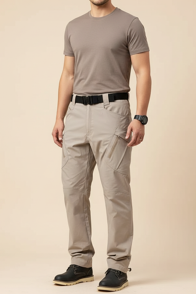 Pantalon Parachute Beige Cargo Tactique Ample Homme - Toile
