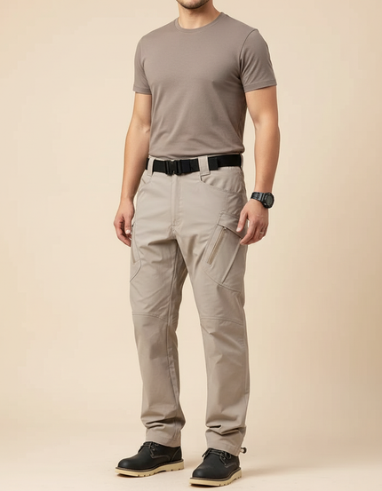 Pantalon Parachute Beige Cargo Tactique Ample Homme - Toile