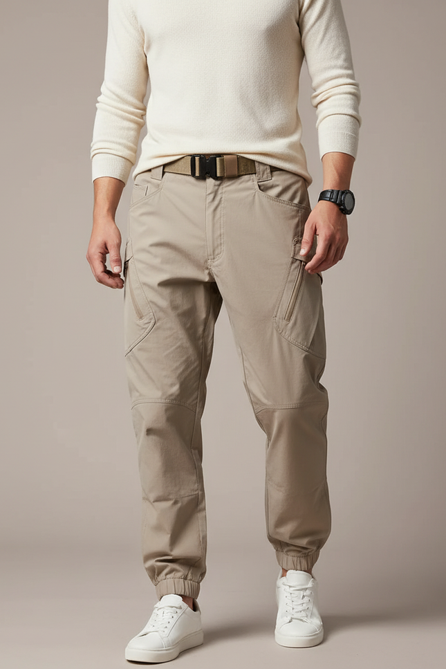 Pantalon Parachute Beige Cargo Tactique Homme Ajusté - Polyester