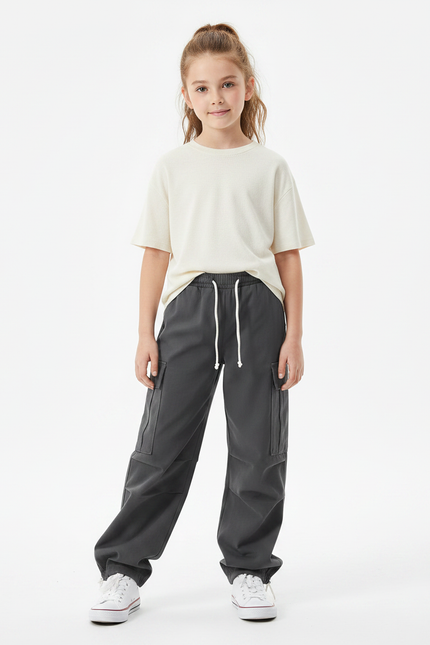 Pantalon Parachute Gris Cargo Ample Décontracté Coton