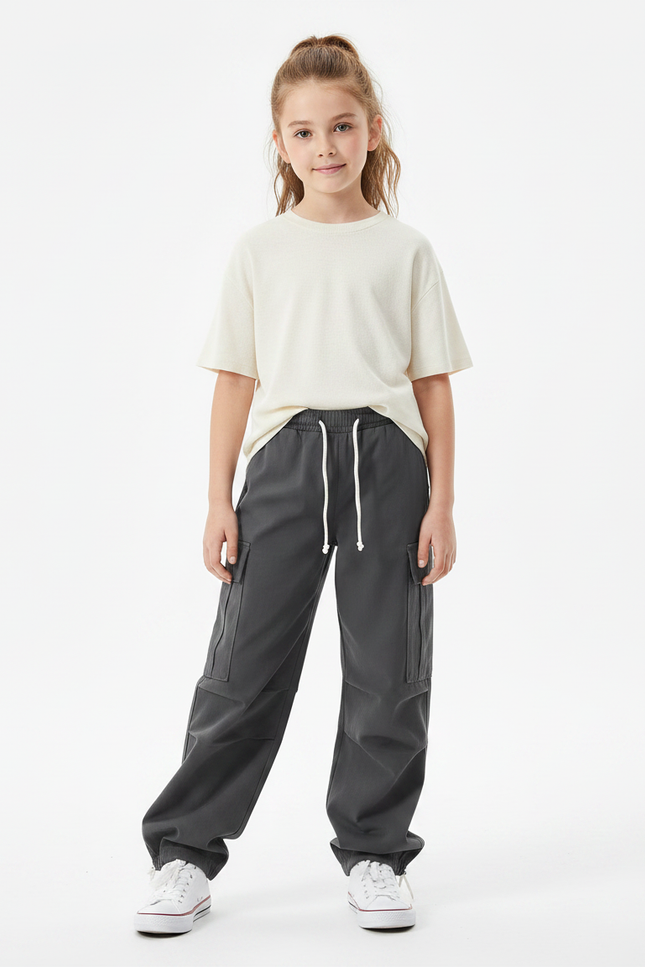 Pantalon Parachute Gris Cargo Ample Décontracté Coton
