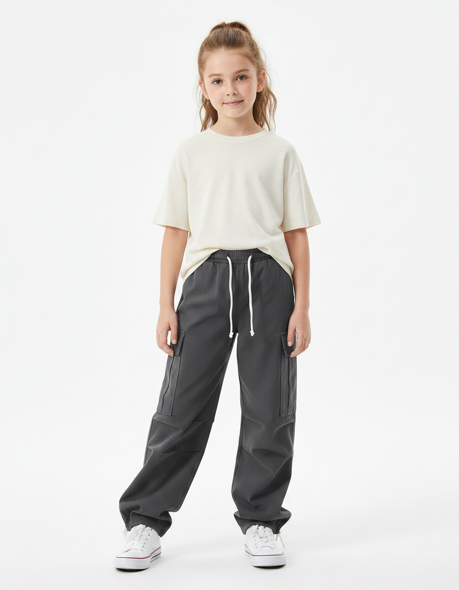Pantalon Parachute Gris Cargo Ample Décontracté Coton