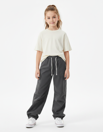 Pantalon Parachute Gris Cargo Ample Décontracté Coton