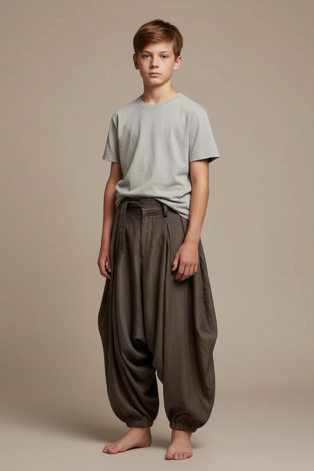 Pantalon Parachute Garçon Kaki Resserré Aux Chevilles - Lin