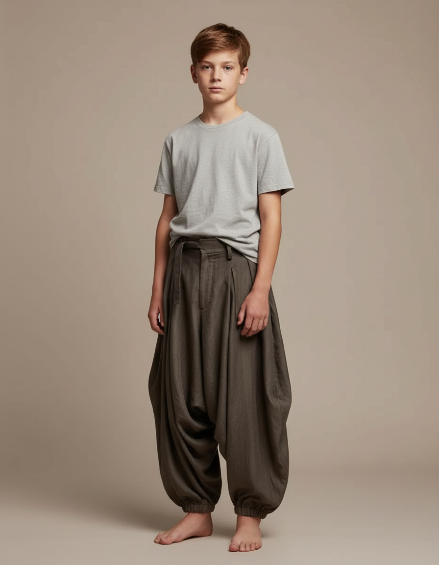 Pantalon Parachute Garçon Kaki Resserré Aux Chevilles - Lin