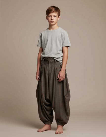 Pantalon Parachute Garçon Kaki Resserré Aux Chevilles - Lin