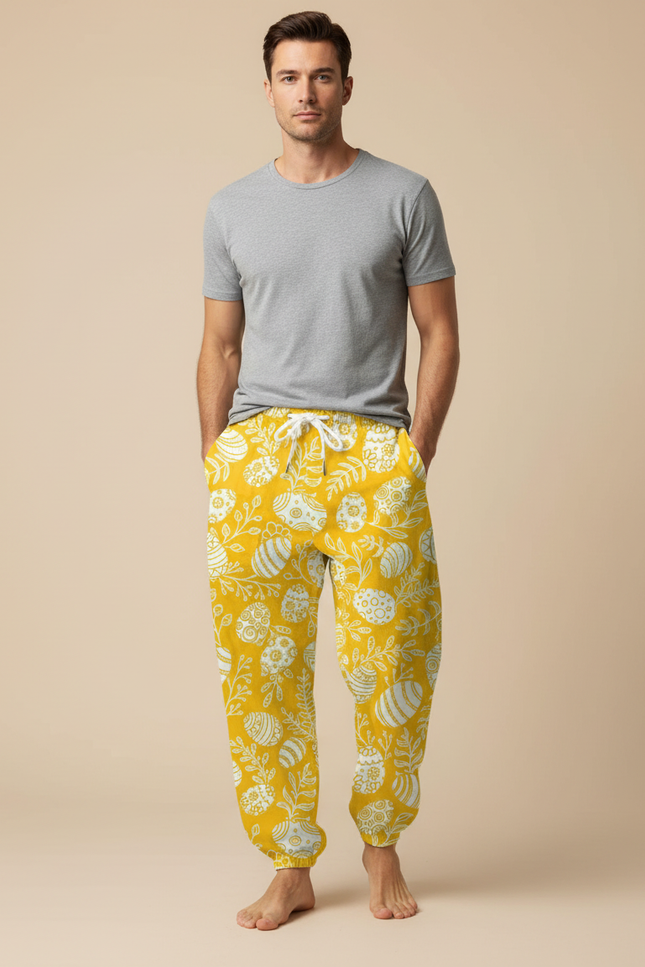 Pantalon Parachute Jaune Imprimé Pâques Décontracté Homme - Molleton
