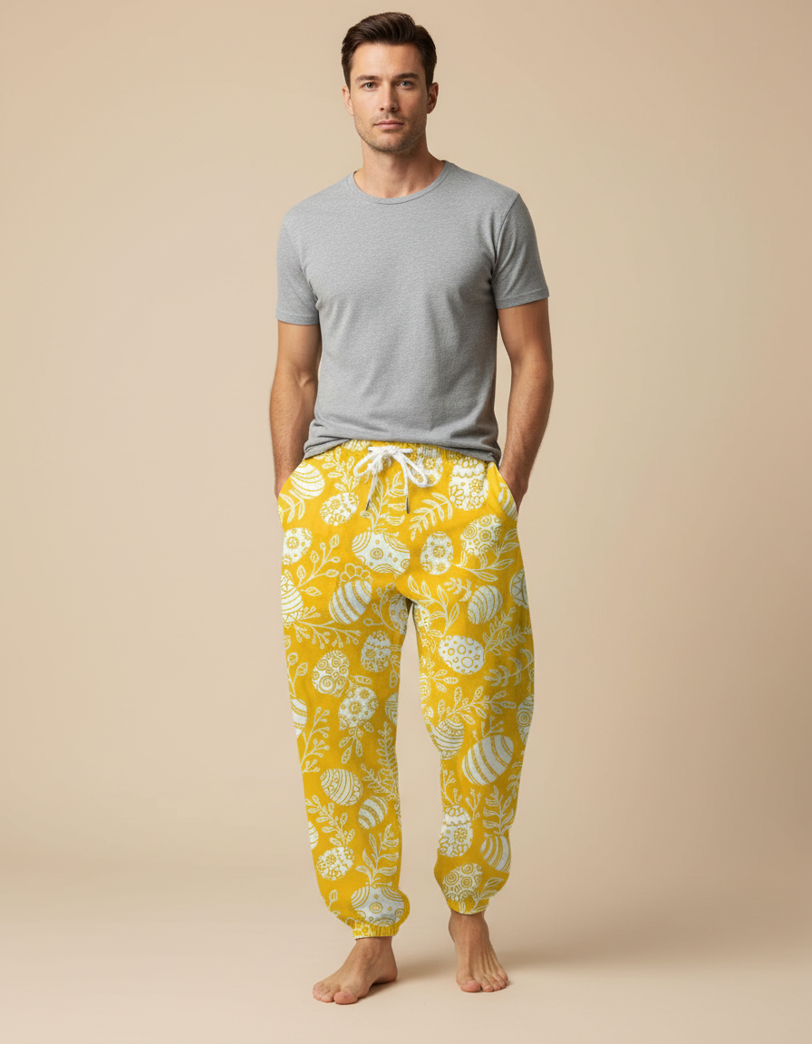 Pantalon Parachute Jaune Imprimé Pâques Décontracté Homme - Molleton