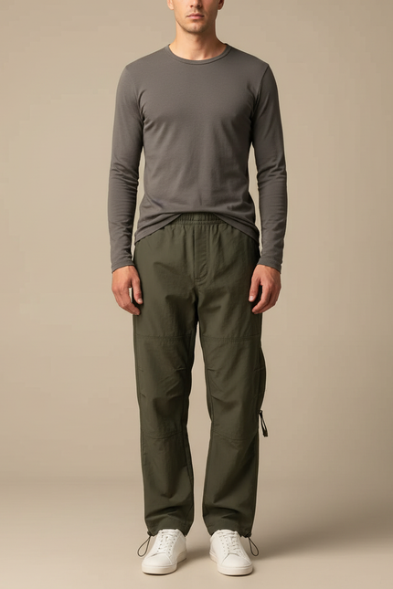 Pantalon Parachute Kaki Ample Nylon Décontracté Homme - Polyester