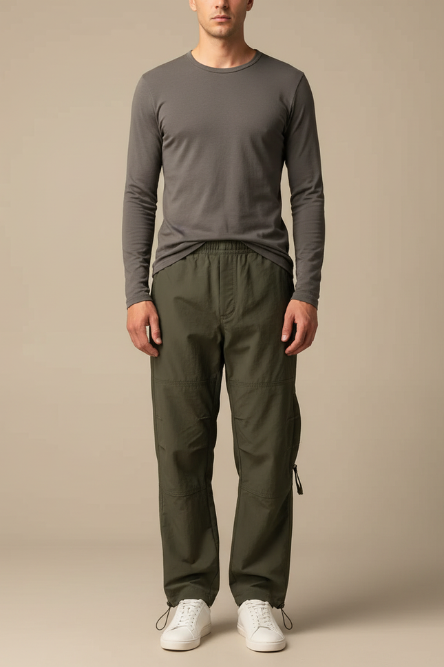Pantalon Parachute Kaki Ample Nylon Décontracté Homme - Polyester
