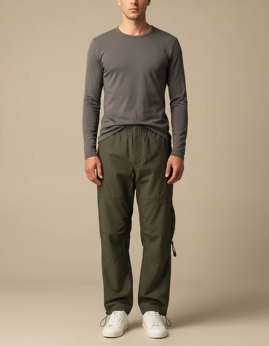 Pantalon Parachute Kaki Ample Nylon Décontracté Homme - Polyester