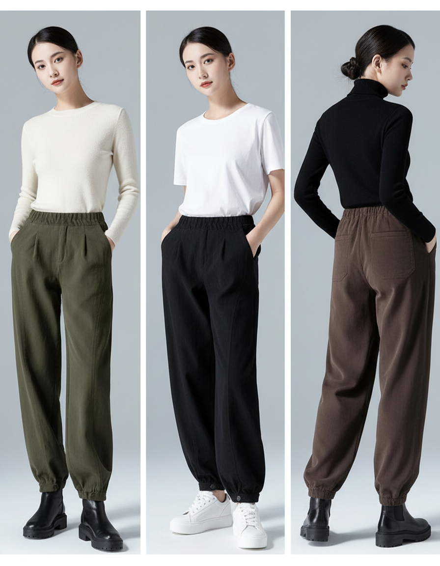 Pantalon Parachute Kaki Ample Décontracté Harem Femme - Cordé