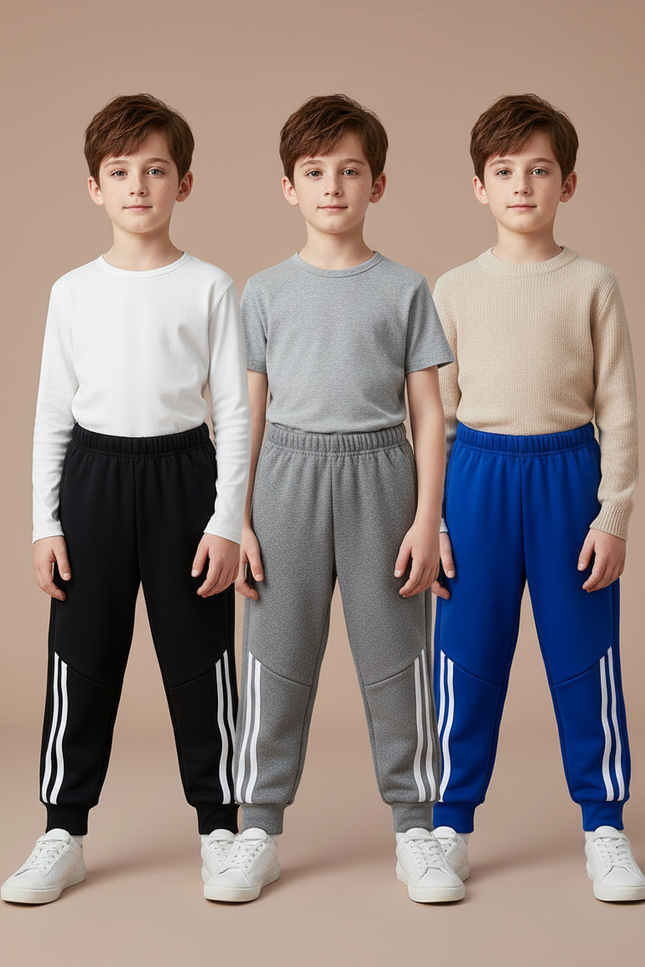 Pantalon Parachute Sportif Rayures Garçon Hiver Polaire - Gris Molleton