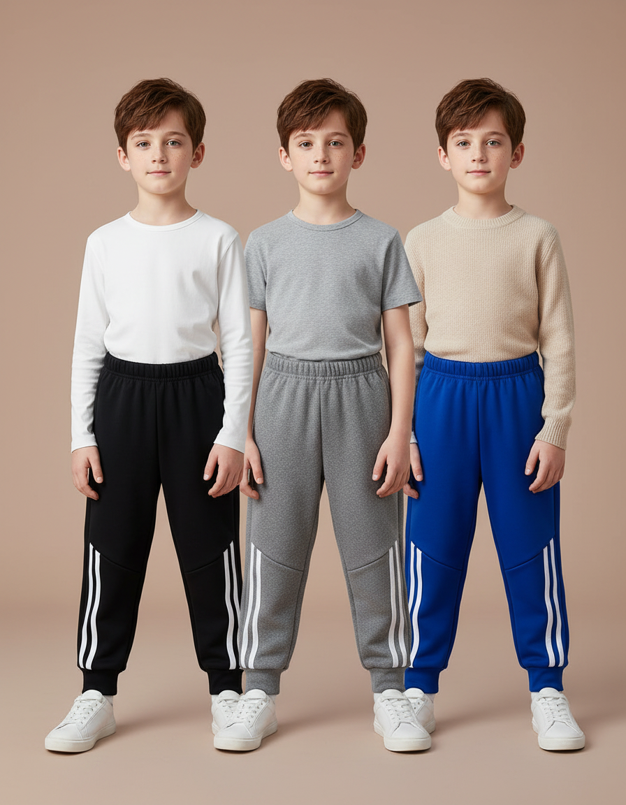 Pantalon Parachute Sportif Rayures Garçon Hiver Polaire - Gris Molleton
