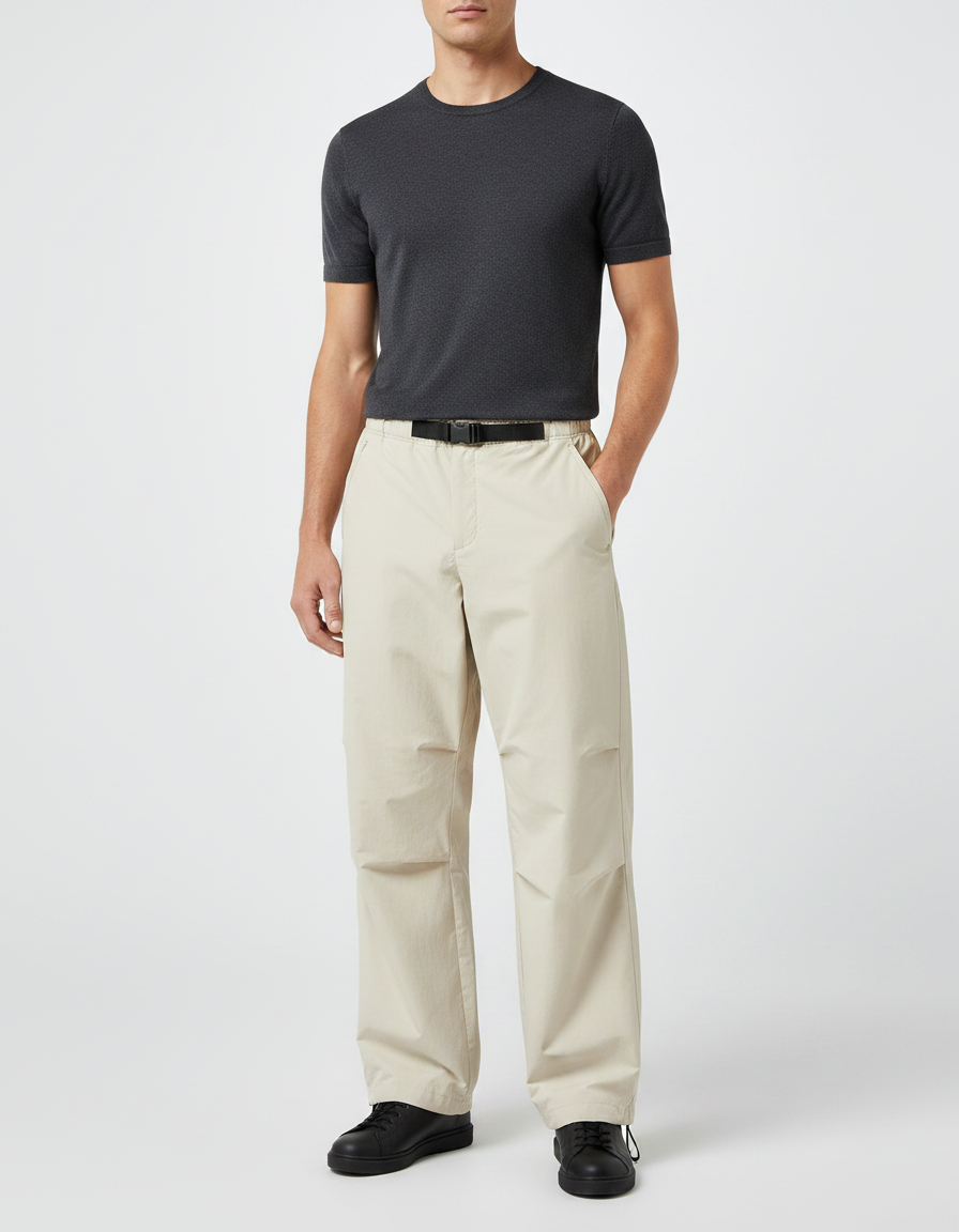 Pantalon Parachute Beige Ample Décontracté Léger Homme - Polyester