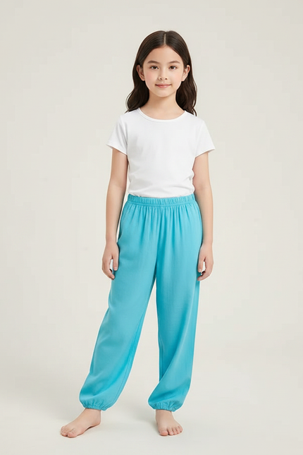 Pantalon Parachute Bleu Ciel Fluide Ample Coton Enfant - Viscose