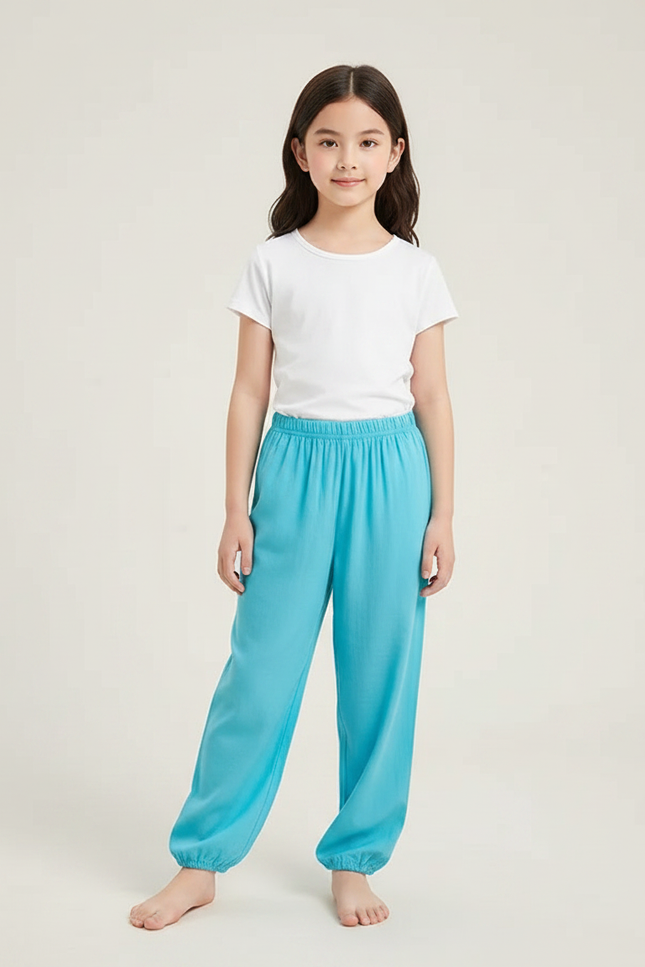 Pantalon Parachute Bleu Ciel Fluide Ample Coton Enfant - Viscose