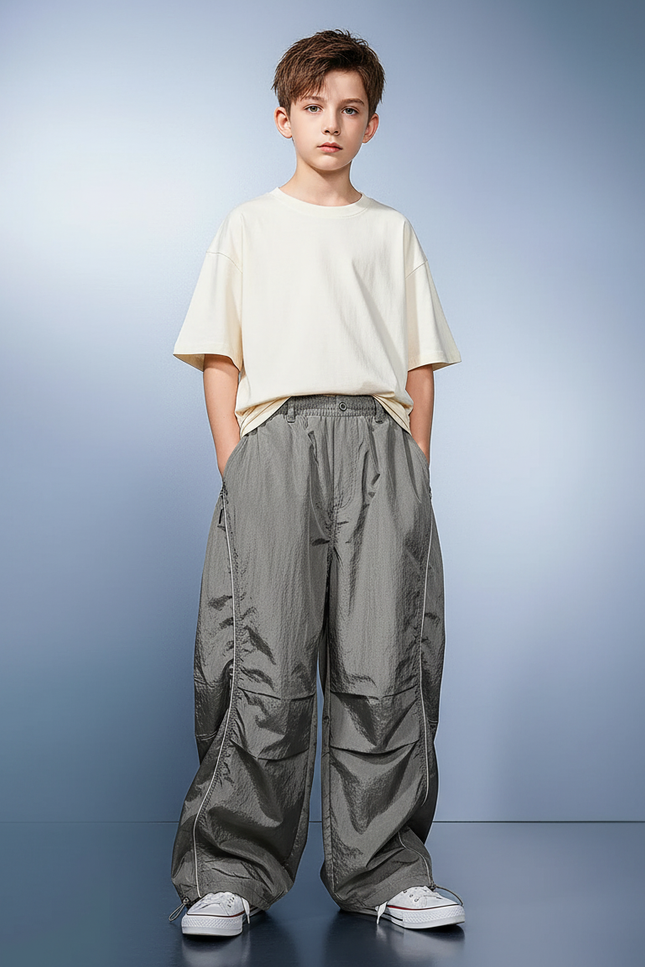 Pantalon Parachute Gris Ample Nylon Enfant Décontracté - Polyester