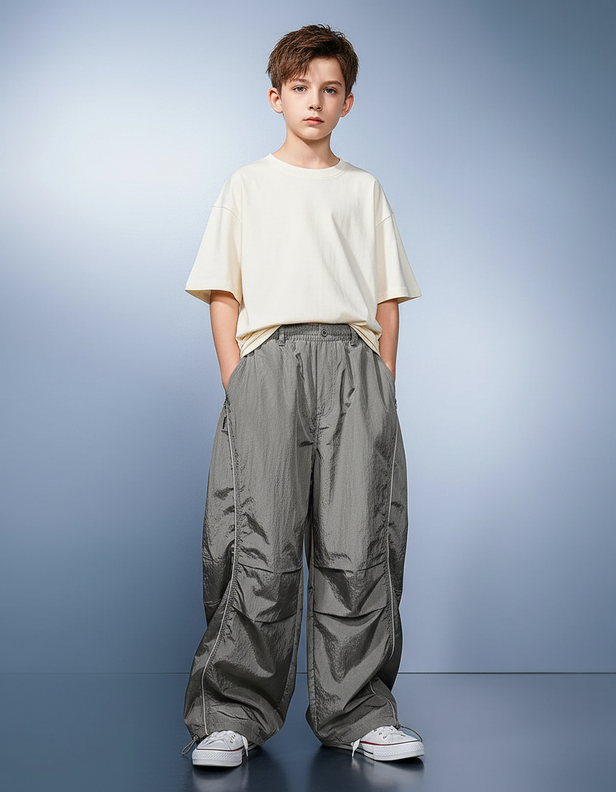 Pantalon Parachute Gris Ample Nylon Enfant Décontracté - Polyester