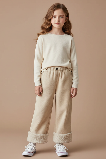 Pantalon Parachute Beige Côtelé Sherpa Enfant Chaud - Cordé