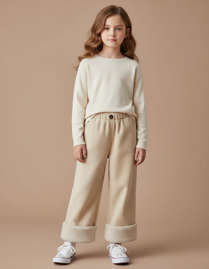 Pantalon Parachute Beige Côtelé Sherpa Enfant Chaud - Cordé