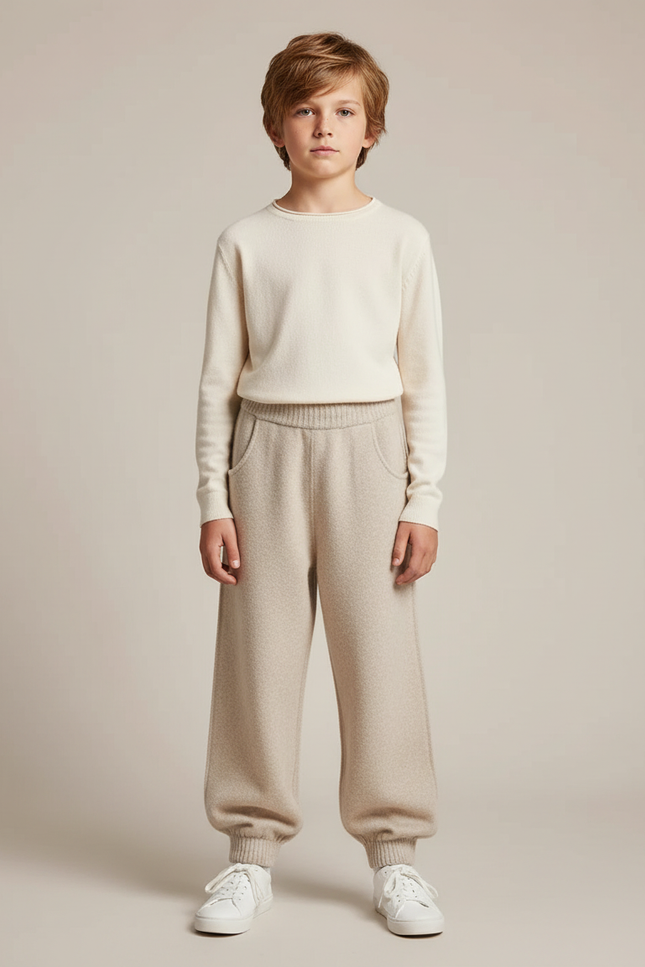 Pantalon Parachute Beige Laine Tricoté Ample Enfant