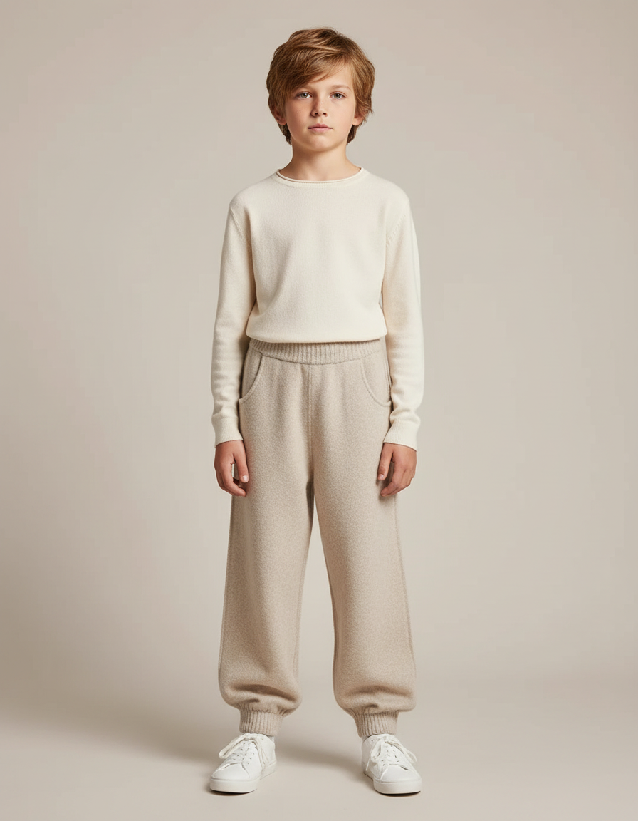 Pantalon Parachute Beige Laine Tricoté Ample Enfant