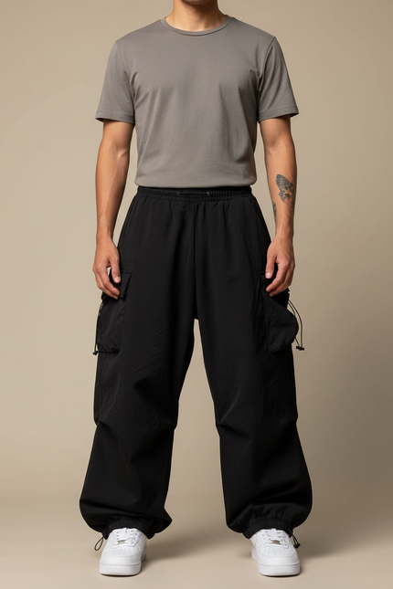 Pantalons Parachute - Noir Polyester