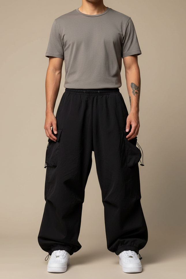 Pantalons Parachute - Noir Polyester