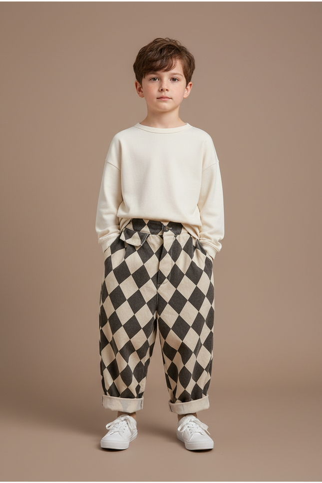 Pantalon Parachute Carreaux Ample Enfant Coton - Multicolore