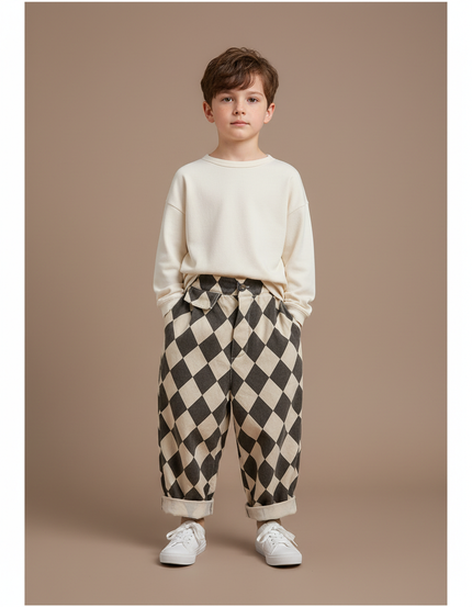 Pantalon Parachute Carreaux Ample Enfant Coton - Multicolore