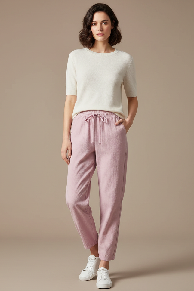 Pantalon Parachute Rose Lin Ample Femme Décontracté