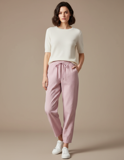 Pantalon Parachute Rose Lin Ample Femme Décontracté