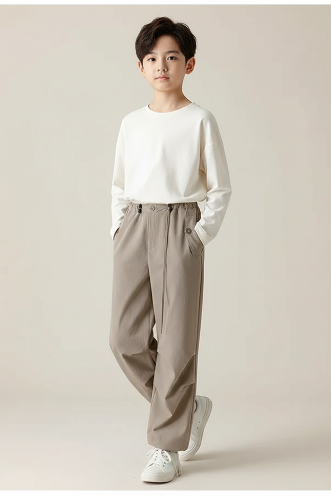 Pantalon Parachute Kaki Ample Coton Enfant Décontracté