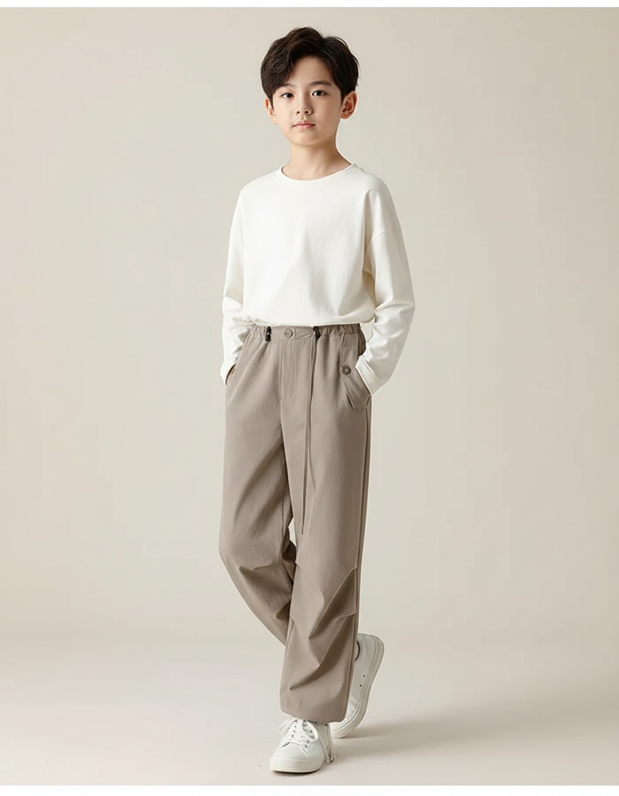 Pantalon Parachute Kaki Ample Coton Enfant Décontracté