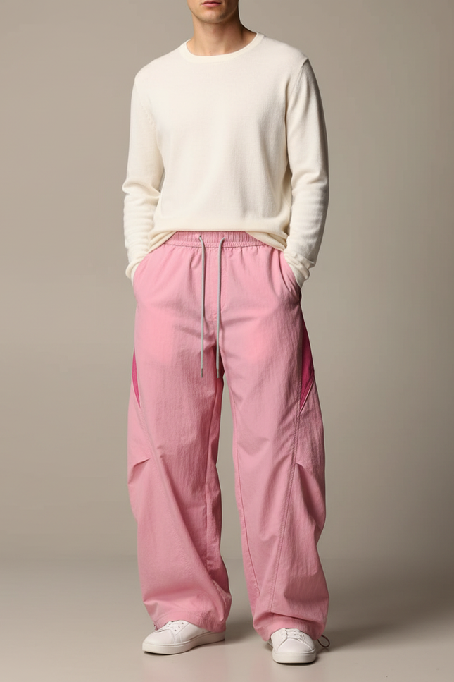 Pantalon Parachute Rose Ample Décontracté Sportif Homme - Polyester