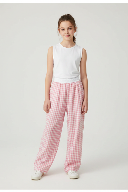 Pantalon Parachute Rose Vichy Ample Coton Enfant