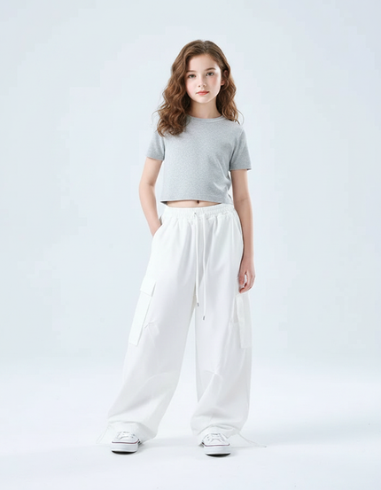 Pantalon Parachute Blanc Ample Cargo Enfant - Polyester