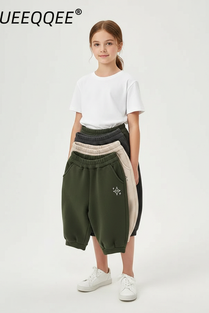 Pantalon Parachute Molleton Épais Ample Imprimé Étoile - Kaki