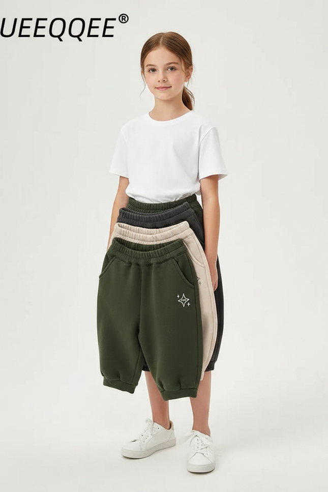 Pantalon Parachute Molleton Épais Ample Imprimé Étoile - Kaki
