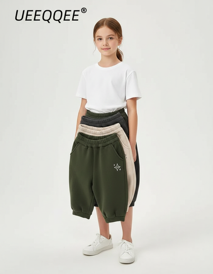 Pantalon Parachute Molleton Épais Ample Imprimé Étoile - Kaki