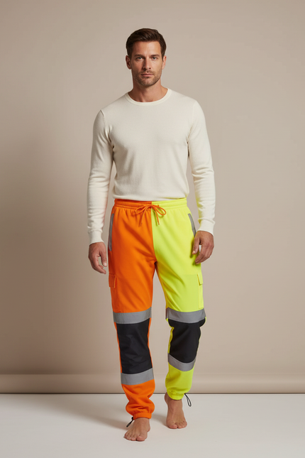 Pantalon Parachute Bicolore Réfléchissant Cargo Fluorescent Homme - Multicolore Polyester
