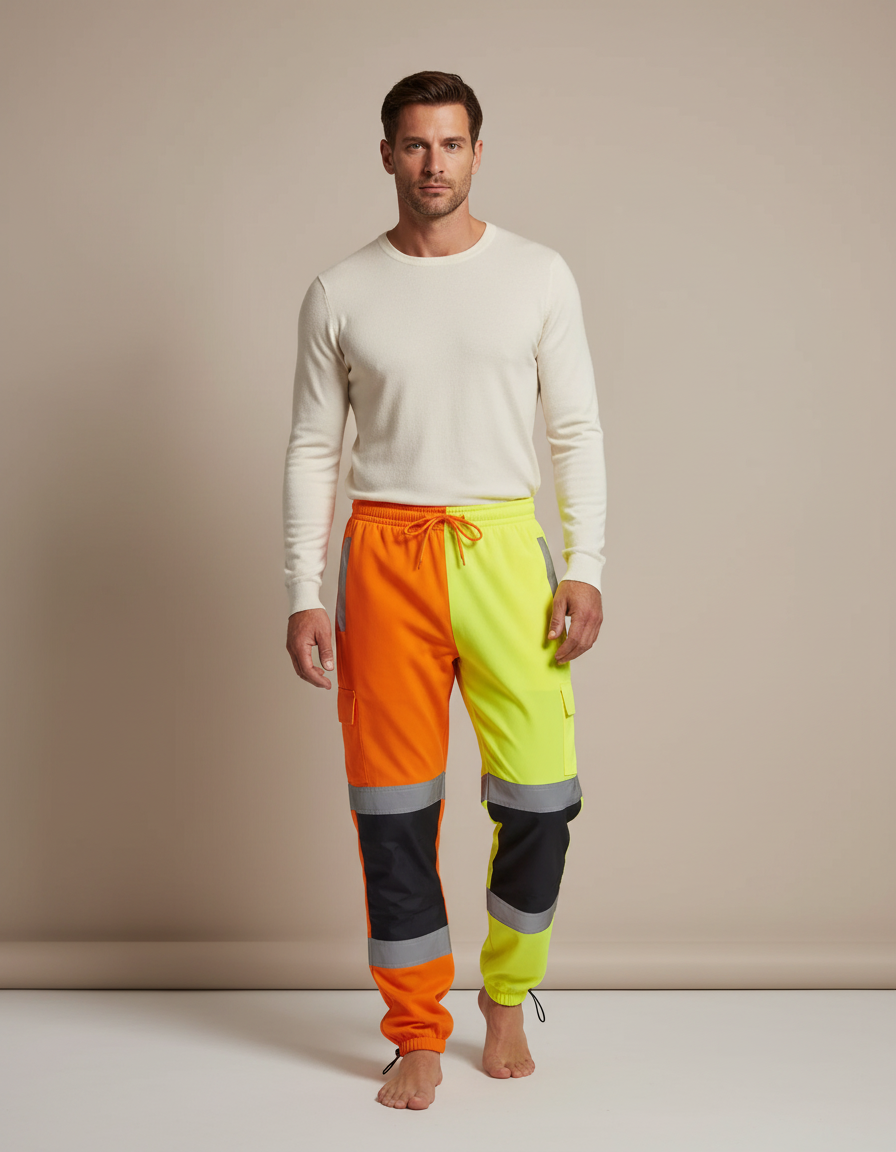 Pantalon Parachute Bicolore Réfléchissant Cargo Fluorescent Homme - Multicolore Polyester