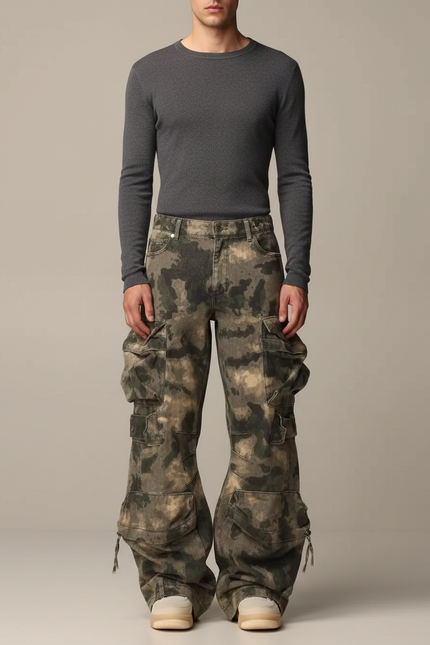 Pantalon Parachute Camouflage Ample Cargo Homme Décontracté - Multicolore Toile